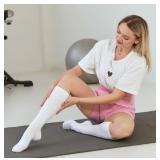 CONRAN KREMIX Compression Socks For Women White Wide Calf Sports Long Knee High Soothe Breathable Socks Women L/XL
