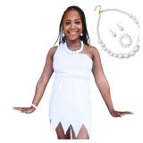 Luke and Lulu Adult Halloween Costumes Sold Separately- Orange Cavemen Fred Outfit - White Wilma Dress - Party Couple Dress