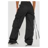 Fablinic Women Y2k High Waisted Straight Leg Relaxed Fit Camo Cargo Tactical Boyfriend Pants with 6 Pockets Streetwear Rock Concert Hippie Hip Hop Dance Edc Rave Outfits Military Clothes,Black,Large