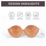 JOATEAY Adhesive Bra Strapless Sticky Push Up Reusable Invisible Lift Padded Non-Slip for Women Backless Dress Wedding Party(Pecan, Cup D)