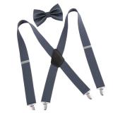 Suspender & Bow Tie Set For Men X Shape Elastic Adjustable Braces, Gray