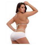 EVAbaby Sexy Women Halter Neck Bra Top Thong  Mini Micro Bikini Set Silver  ONE SIZE FITS MOST
