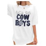 Womens Football Sequin Embroidery Shirts Oversized Vintage Game Day Tshirt Casual Football Season Short Sleeve Tops White, XL