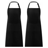 Syntus 2 Pack Adjustable Bib Apron Waterdrop Resistant with 2 Pockets Cooking Kitchen Aprons for Women Men Chef, Black