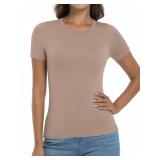 OVESPORT 3 Pack Ribbed Womens Basic T Shirts Summer Tops Gym Workout Short Sleeve Slim Fit Crop Tops  Medium