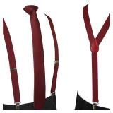 JEMYGINS Burgundy Suspender and Silk Skinny Tie Sets for Men Slim Necktie (6)