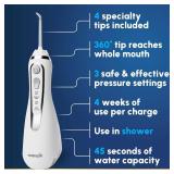 Waterpik Cordless Advanced 2.0 Water Flosser For Teeth, Gums, Braces, Dental Care With Travel Bag and 4 Tips, ADA Accepted, Rechargeable, Portable, and Waterproof, White WP-580, Packaging May Vary