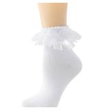 YASIDI Women Lace Ruffle Frilly Ankle Socks with Bow (US, Numeric, 5, 9, Regular, Regular, White-1 Pairs)