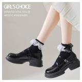 YASIDI Women Lace Ruffle Frilly Ankle Socks with Bow (US, Numeric, 5, 9, Regular, Regular, White-1 Pairs)