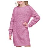 rrhss Girls Cable Knit Long Sleeve Sweater Dress Kids Fashion Fall Tunic Tops Outfits 3-12 Years Purple