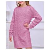 rrhss Girls Cable Knit Long Sleeve Sweater Dress Kids Fashion Fall Tunic Tops Outfits 3-12 Years Purple