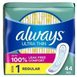 Always Ultra Thin Pads Size 1 Regular Absorbency Unscented - 44ct