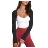 FindThy Womens Casual Open Front Bolero Cooling Shawl Arm Sleeve Crop Top Shrug Covers(1478-Black-M)