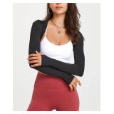 FindThy Womens Casual Open Front Bolero Cooling Shawl Arm Sleeve Crop Top Shrug Covers(1478-Black-M)