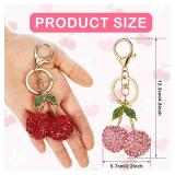 LLOUSSAK 2 Pcs Rhinestone Cherry Keychain, Sparkling Cherry Bag Charms Cute Bag Accessories for Women Fruit Cherrys Key Chain Purse Charms for Handbags, Purse - Red, Pink Cherrys