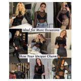 Avidlove Sexy Mesh bodysuit for Women Black Long Sleeve Bodysuit Round Neck Sheer Leotards Sexy Tops Snap Crotch Black Medium
