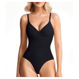 BRABIC Shapewear Bodysuits for Women Tummy Control Shapewear Seamless Deep V-Neck Body Shaper with Built-in Bra(Black, XX-Large)