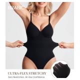 BRABIC Shapewear Bodysuits for Women Tummy Control Shapewear Seamless Deep V-Neck Body Shaper with Built-in Bra(Black, XX-Large)