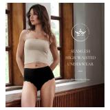 SHARICCA Seamless High Waisted Underwear for Women Cheeky Underwear Wave Edge No Show Bikini Panties Ribbed Panties Pack,5P06,L