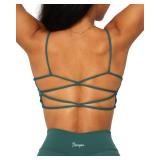 Danysu Womens Backless Sports Bra Open Back Workout Top Light Support Strappy Sport Bra Cute Gym Clothes Crisscross Hunter Green XS