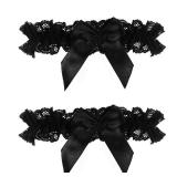 2PCS Lace Wedding Garter for Bride, Black Garter Belt with Bowknot, Sexy Thigh Garters for Women, Legthigh Garters Belt for Wedding, Party, Gifts for Women and Girls 13.39-23.62 Inches