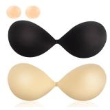 Vic Mela Sticky Bra for Women, Push Up Adhesive Strapless Backless Invisible Silicone Bras, 2 Pack Reusable with 4 Nipple Covers, (A Cup)