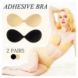 Vic Mela Sticky Bra for Women, Push Up Adhesive Strapless Backless Invisible Silicone Bras, 2 Pack Reusable with 4 Nipple Covers, (A Cup)