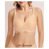 Angelhood Seamless Bras Women Soft Jelly Push Up Wireless Bra Supportive V Neck No Underwire Comfort Tshirt Bralettes, S