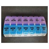 EZY DOSE Weekly AM/PM Pill Organizer, 7-Day Vitamin Container and Daily Medication Box with Large Pop-Out Compartments, 2 Times a Day Pill Holder, Blue and Purple Lids, Travel-Friendly Design