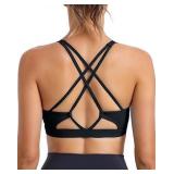 RUNNING GIRL Strappy Sports Bra for Women Crisscross Back Light Support Yoga Bra with Removable Cups(2969 Jet Black S)