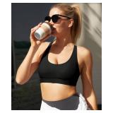 RUNNING GIRL Strappy Sports Bra for Women Crisscross Back Light Support Yoga Bra with Removable Cups(2969 Jet Black S)