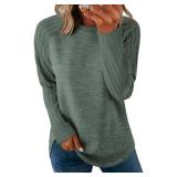 Sampeel Sweatshirt for Women Long Sleeve Shirts Christmas Sweaters Crewneck Tops Holiday Outfits Plus Size Clothes Green XL