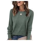 Sampeel Sweatshirt for Women Long Sleeve Shirts Christmas Sweaters Crewneck Tops Holiday Outfits Plus Size Clothes Green XL