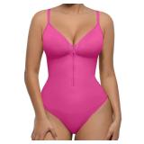 FeelinGirl Shapewear Tummy Control for Women Zip Shapewear Bodysuit Thong V-Neck Body Suit Seamless Body Shaper Medium