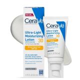 CeraVe Ultra-Light Moisturizing Lotion With SPF 30, Daily Face Moisturizer with SPF, Formulated with Hyaluronic Acid & Ceramides, Broad Spectrum SPF, Oil Free, Matte Finish, 1.7 Ounce