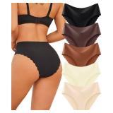 FINETOO Seamless Underwear for Women High Waisted Panties Scalloped Edge Sexy Cheeky Bikini No Show Briefs 5 Pack XL
