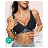 OEAK Womens Deep V Bras Comfortable Support Push Up Bralettes Low Cut no Underwire Bra Plunge Seamless Tshirts Bras Black XL