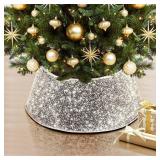 NIBESSER Christmas Tree Collar, 30 Inches Glitter Tree Skirt Ring Shiny Silver Sequins Tree Basket Plastics Sheets with Collar Cover Holiday Home Party Christmas Tree Decoration Xmas Ornaments