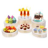 AHUAWA 6Pcs Buffet Risers, Foldable Food Risers for Buffet Table, 12 Reusable Cardboard Display Risers Cylinder Stands with Acrylic Plates for Party, Wedding, Catering & Birthday Decor