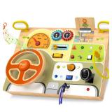 JGOBUB Montessori Toddler Toys - Baby Wooden Busy Board - Sensory Toys with Light Switch - Travel Toys for Educational Toddler Activities for Toddlers 1 2 3 4+ Year Old