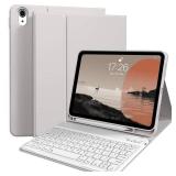 kenke for iPad 11/10th Gen Case with Keyboard 11/10.9 inch 2025 A16/2022, Detachable Wireless Bluetooth Keyboard Case Thin & Light with Built-in Left Side Pencil Holder, White Square Keycaps (Gray)