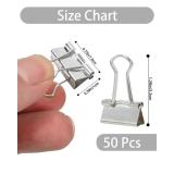CUARUSUIKA Binder Clips, 50 Pack, 0.75 in Small Paper Clips for Office, Silver