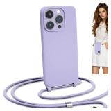 Blaspins Crossbody Lanyard Strap Case for iPhone 15, Hands-Free Neck Cross Body Wrist, Adjustable Rope Removable, Drop Protection Shockproof Silicone Case 6.1 inch, 150 cm Strap, iP15 -Purple