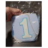 Blue Tassel One High Chair Banner - Checkered First Birthday Decorations, Wood Bead High Chair, Yarn Tassel One Birthday Banner, Blue Cake Smash Party Photo Prop (blue)