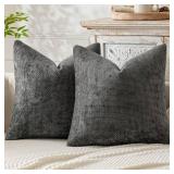 MIULEE Pack of 2 Couch Throw Pillow Covers 18x18 Inch Dark Gray Modern Boho Accent Decorative Pillow Covers Soft Chenille Farmhouse Cushion Covers for Home Decor Bed Sofa Living Room