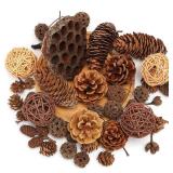 DomeStar Pine Cone Set for Bowl Centerpiece - Natural Decor Bowl Fillers with Acorns, Berries and Pinecones Ornament for Home or Festive Display