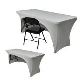 Nasitos 2 Pack Spandex 6 ft Fitted Table Cloth for Rectangle Table-Open Back Stretch Grey Tablecloth, Washable Fabric and Wrinkle Resistant Table Covers for Trade Show, Parties, Wedding, Craft Fair