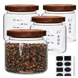 Datttcc Glass Jars,Set of 2 Glass Food Storage Containers with Wooden Lids,Clear Glass Canister Sets for Sugar,Tea,Coffee,Snack,Spice,Herbs(33 oz/ 1000 ml)