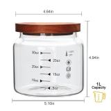 Datttcc Glass Jars,Set of 2 Glass Food Storage Containers with Wooden Lids,Clear Glass Canister Sets for Sugar,Tea,Coffee,Snack,Spice,Herbs(33 oz/ 1000 ml)