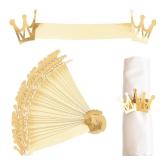 URROMA Gold Reflective Napkin Holder Rings, BULK Crown Paper Napkin Rings Buckles Holder for Wedding Dinner Party Celebration Table Centerpieces Decor
